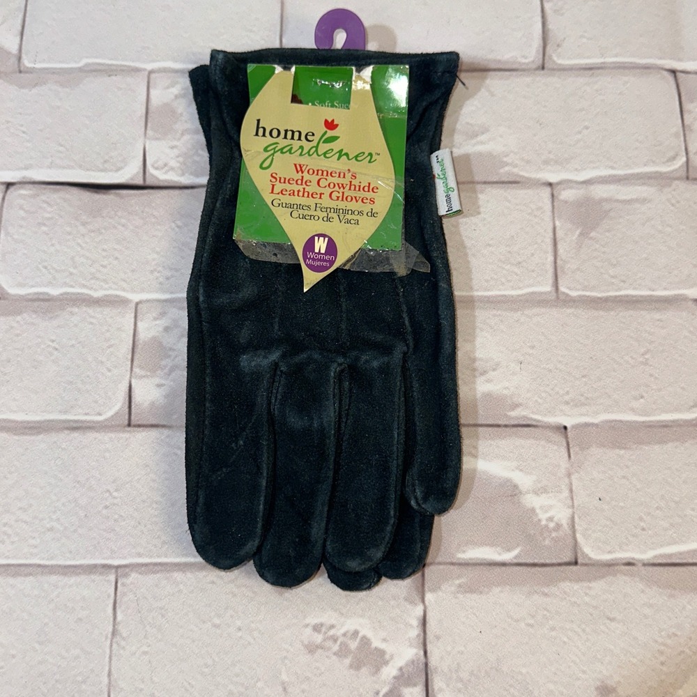 Home Gardener Womens Suede Cowhide Leather Gardening Work Gloves Black NWT